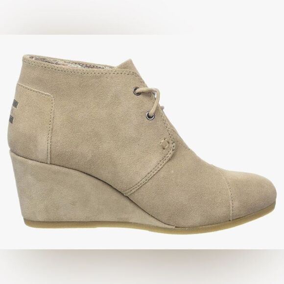 Toms Size 7 Taupe Desert Casual Wedge Ankle Boots - Picture 2 of 13